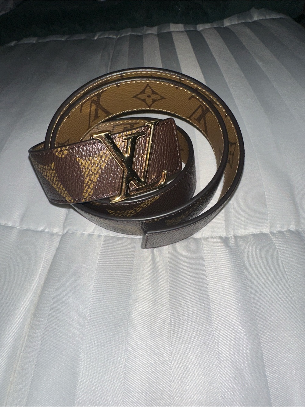 Louis Vuitton Monogram Brown Leather Belt with Gold LV Buckle - Picture 1 of 2